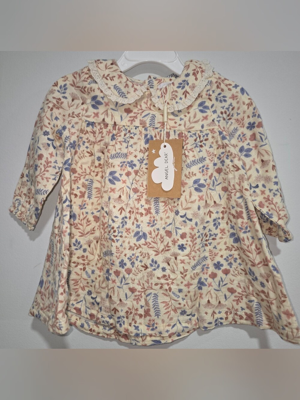 Angel Dear Cream Floral Lace-Collar Dress